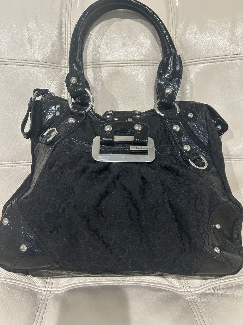 GUESS Vintage Y2K Black Monogram Satchel Handbag